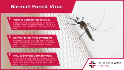 Barmah Forest virus is a mosquito-borne diseases characterised by fatigue, joint pain, and variable rashes, which can persist for several months. The best way to prevent infection by Barmah Forest virus is to protect yourself from mosquito bites.
