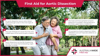 An aortic dissection occurs when blood rushes through a tear in the inner layer of the aorta. This can cause the inner layer to split from the middle layer, and result in aortic rupture. As such, it is important to know first aid for aortic dissection. 